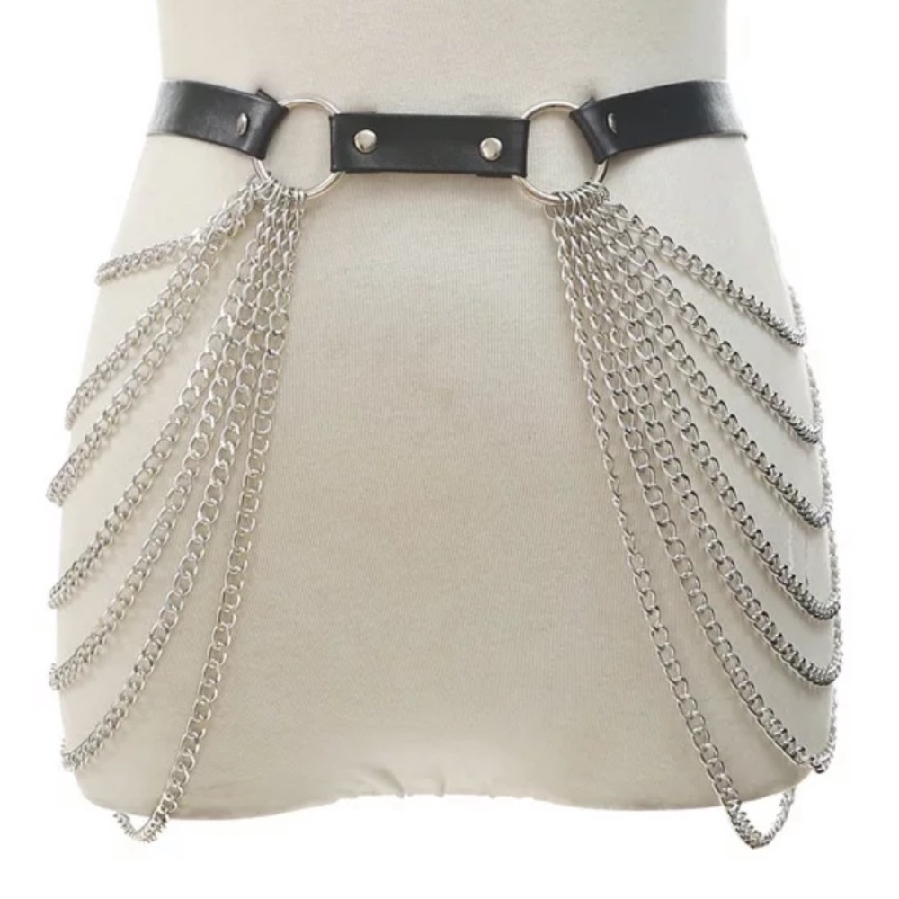 PU Leather Bondage Body Chain Harness Garter Belt - Picture 2 of 7